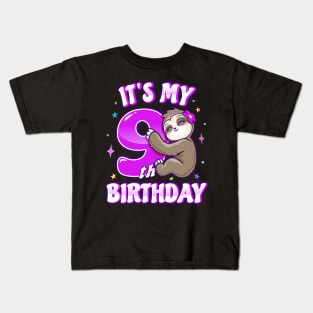 Its My 9th Birthday Girls Pink Sloth Kids T-Shirt